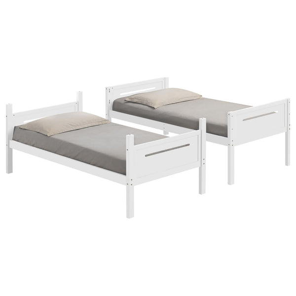 English Elm White Twin/Twin Bunk Bed Sturdy Rubberwood Frame with Angled Ladder, Full Guardrails, 400lb Tested Weight B062S00337