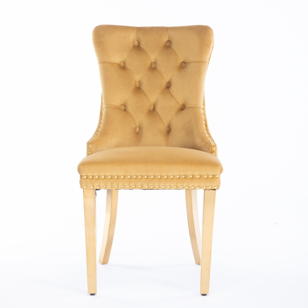 English Elm A&a Velvet Tufted Dining Chairs with Gold Plated Legs and Nailhead Trim Set of 2 W1143P151483