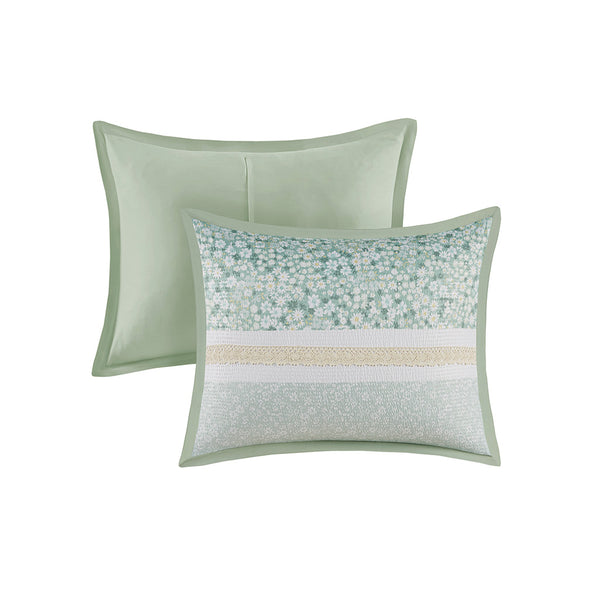 English Elm Full/Queen Seersucker Comforter Set 5-Piece Floral Lace Trimmed Shabby Chic Farmhouse Bedding B035128845