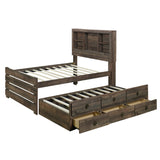 Hearth and Haven Radiate Twin Size Bookcase Captain Bed with 3 Drawers and Trundle, Rustic Brown BS316105AAD