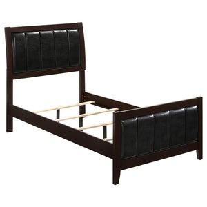 English Elm Cappuccino Twin Panel Bed with Channeled Leatherette Headboard, Curved Legs, Mid-Century Modern Design B062S00316