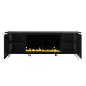 English Elm On-trend Gloss Media Console with Built-in Electric Fireplace for Living Rooms Black SD000029AAB