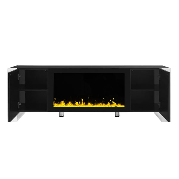 English Elm On-trend Gloss Media Console with Built-in Electric Fireplace for Living Rooms Black SD000029AAB