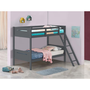 English Elm Grey Twin/Twin Bunk Bed with Angled Ladder and Full Guardrails, Sturdy Rubberwood Frame, 400lb Tested B062S00339