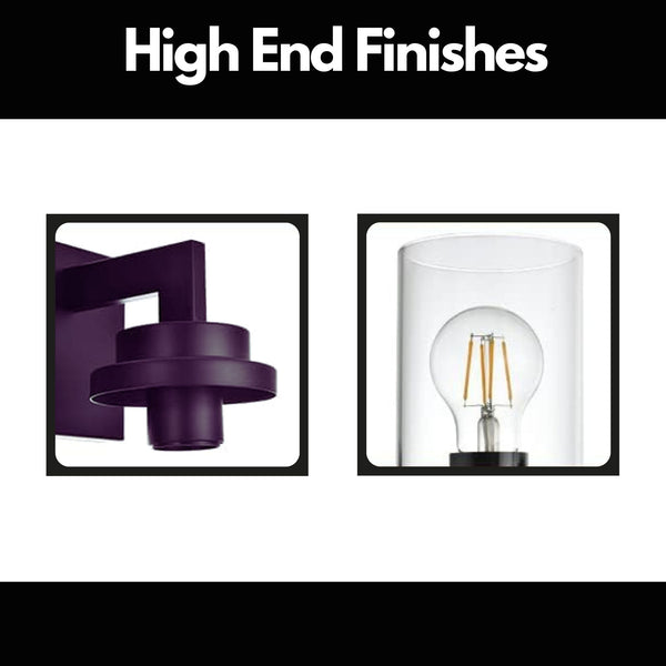 English Elm Modern 4-Light Vanity Sconce Oil-Rubbed Bronze with Clear Glass Shades — Industrial Farmhouse Look, Dimmable B130P148047