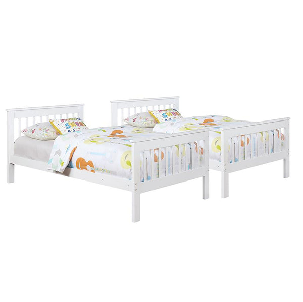 English Elm White Twin/Twin Slatted Bunk Bed — Modern Space-Saving Pine Frame, Vertical Rail Design, 400 lb Capacity B062S00331
