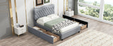 Hearth and Haven Sable Full Size PU Leather Upholstered Platform Bed with 4 Drawers and Button Tufted Headboard, Grey DL001041AAE