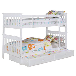 English Elm White Twin/Twin Slatted Bunk Bed — Modern Space-Saving Pine Frame, Vertical Rail Design, 400 lb Capacity B062S00331