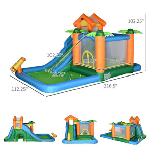 English Elm Outsunny Tropical Inflatable Bounce House with Water Slide Pool Trampoline for Kids W2225P156336