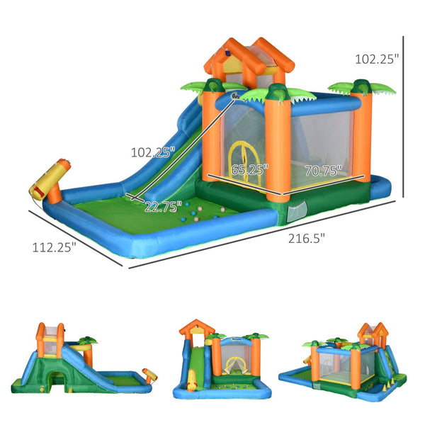 English Elm Outsunny Tropical Inflatable Bounce House with Water Slide Pool Trampoline for Kids W2225P156336