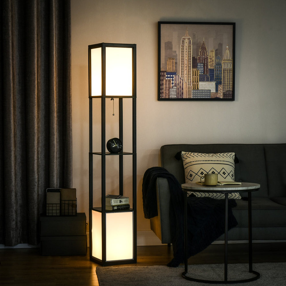 English Elm Homcom Modern Floor Lamp With Dual Ambient Lighting & Multi-Purpose Shelves For Cozy Living Spaces W2225P156377