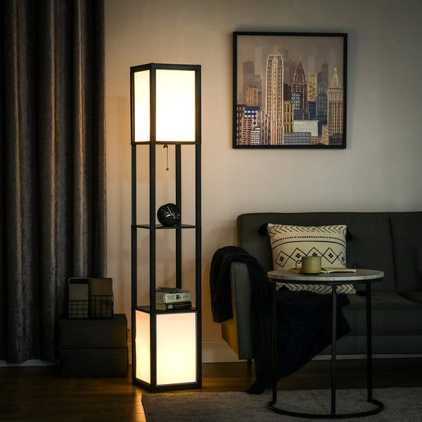 English Elm Homcom Modern Floor Lamp With Dual Ambient Lighting & Multi-Purpose Shelves For Cozy Living Spaces W2225P156377