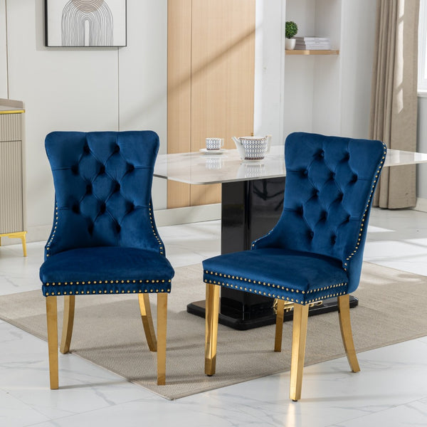 English Elm A&a Velvet Tufted Dining Chairs with Gold Plated Legs and Nailhead Trim Set of 2 W1143P151485