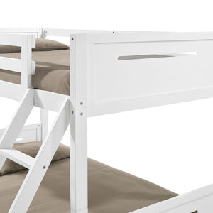 English Elm White Twin/Full Bunk Bed Modern Rubberwood Sturdy Design with Angled Ladder, Guardrails, Safe Durable Finish B062S00341