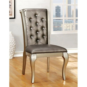 English Elm Set of 2 Champagne Faux Leather Side Chairs with Crystal Button Tufting, Padded Seats, Elegant Dining B016P156343