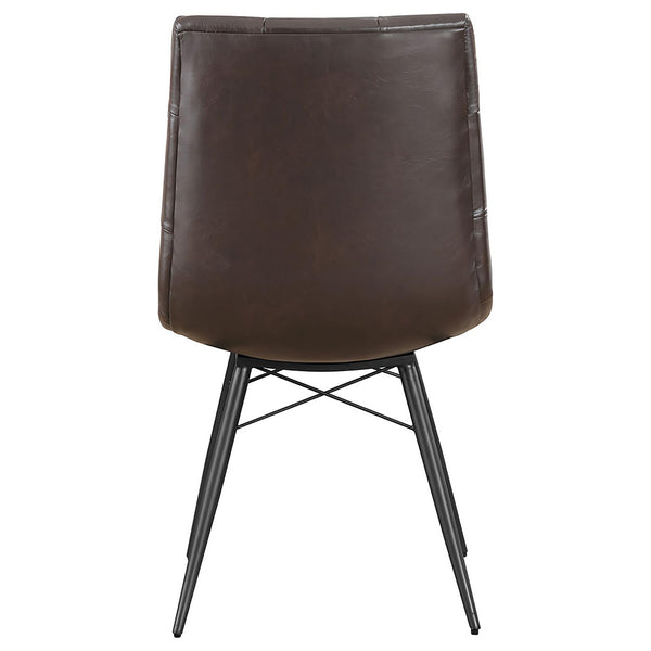 English Elm Brown Mid-Century Tufted Dining Chairs Set of 4 – Gunmetal Angled Legs, Faux Leather Comfort and Style B062S00355