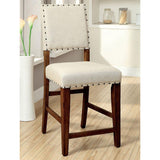 Rustic Oak & Ivory Counter Height Chairs Set with Nailhead Trim and Padded Fabric