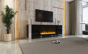 English Elm On-trend Gloss Media Console with Built-in Electric Fireplace for Living Rooms Black SD000029AAB