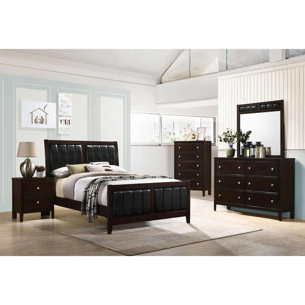 English Elm Cappuccino Mid-Century Black Tufted Full Panel Bed with Leatherette Headboard, Curved Legs Elegance B062S00358