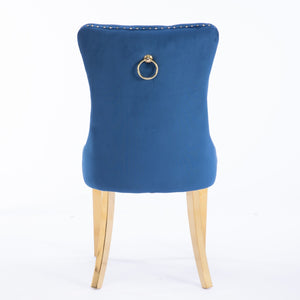 English Elm A&a Velvet Tufted Dining Chairs with Gold Plated Legs and Nailhead Trim Set of 2 W1143P151485