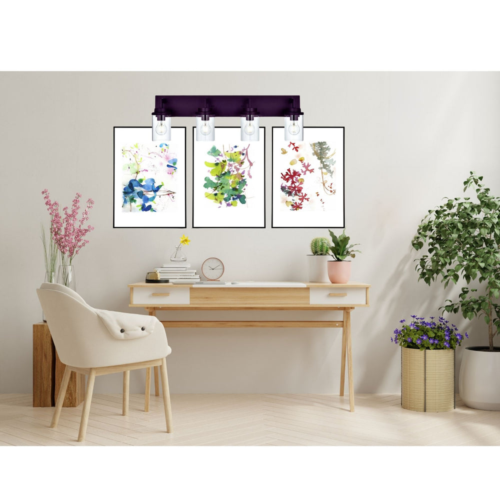 English Elm Modern 4-Light Vanity Sconce Oil-Rubbed Bronze with Clear Glass Shades — Industrial Farmhouse Look, Dimmable B130P148047