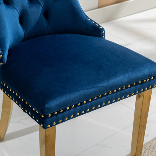 English Elm A&a Velvet Tufted Dining Chairs with Gold Plated Legs and Nailhead Trim Set of 2 W1143P151485