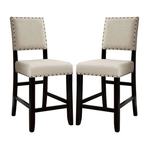 English Elm Set of 2 Antique Black Counter Height Chairs with Beige Linen-Look Upholstery & Nailhead Trim, Rustic Elegance B016P156353