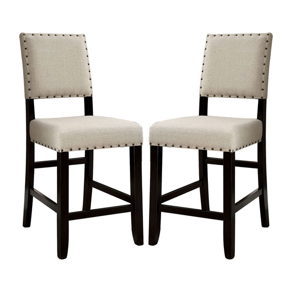 English Elm Set of 2 Antique Black Counter Height Chairs with Beige Linen-Look Upholstery & Nailhead Trim, Rustic Elegance B016P156353