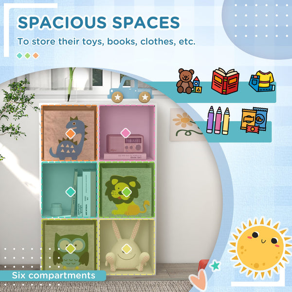 English Elm Qaba Kids Toy Organizer Bookcase with 6 Cubes & Animal Motifs, Sturdy MDF, Anti-Tip, Easy Assembly W2225P156299