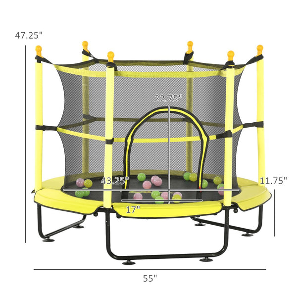 English Elm Qaba 55 Inch Kids Toddler Trampoline with Enclosure Net and Ball Pit Play Yellow W2225P156304
