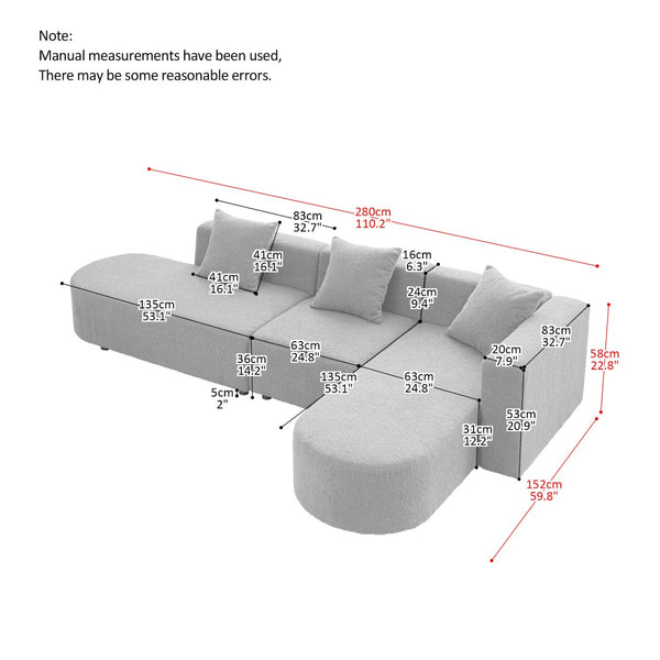 English Elm Modern Boucle L-shaped Sectional Sofa Curved Sculptural Design for Living Room W848S00038