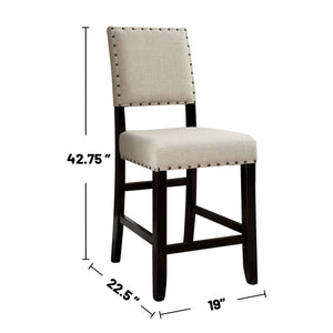 English Elm Set of 2 Antique Black Counter Height Chairs with Beige Linen-Look Upholstery & Nailhead Trim, Rustic Elegance B016P156353