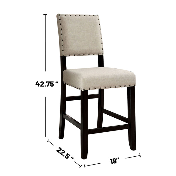 English Elm Set of 2 Antique Black Counter Height Chairs with Beige Linen-Look Upholstery & Nailhead Trim, Rustic Elegance B016P156353