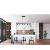 English Elm 6 Light Rectangle Chandelier Contemporary Farmhouse Linear Pendant Lighting Black Industrial Vintage Kitchen Island Metal Cage Ceiling Light Fixture