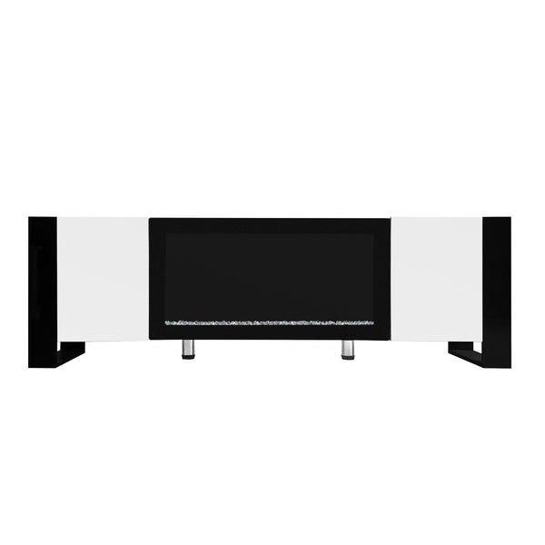 English Elm On-trend Gloss Media Console with Built-in Electric Fireplace for Living Rooms White SD000029AAK