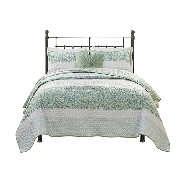 English Elm Full/Queen Seersucker Quilt Set 4pc – Shabby Chic Floral Botanical Prints, Hypoallergenic, Washable B035129014