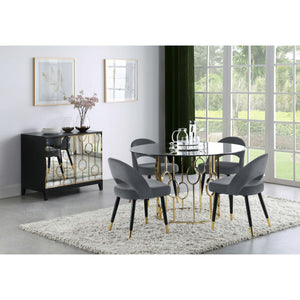 English Elm Grey Velvet Arched Back Dining Chairs Set of 2 — Chic Grey Upholstery, Gold-Tip Black Legs, Luxe Comfort B062S00357