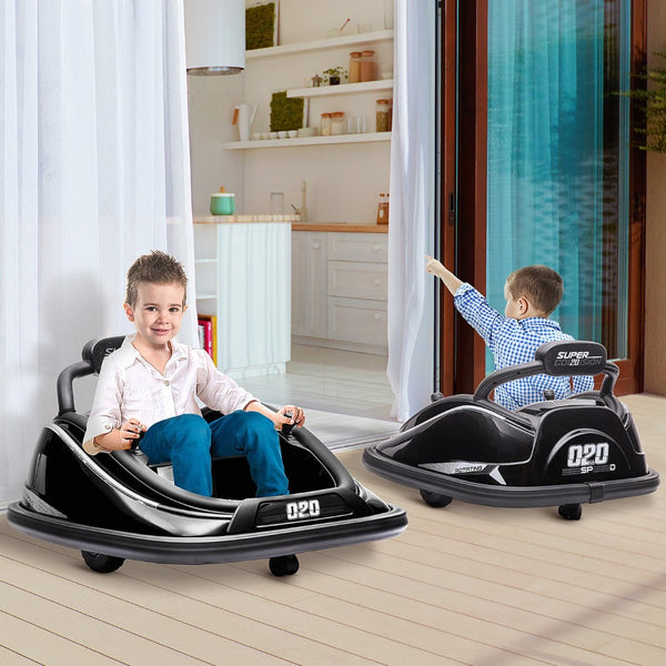 English Elm Aosom 12v Toddler Ride on Bumper Car with Dual Motors 360 Spin Led Glow Black W2225P156331
