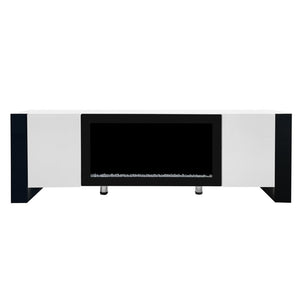 English Elm On-trend Gloss Media Console with Built-in Electric Fireplace for Living Rooms White SD000029AAK