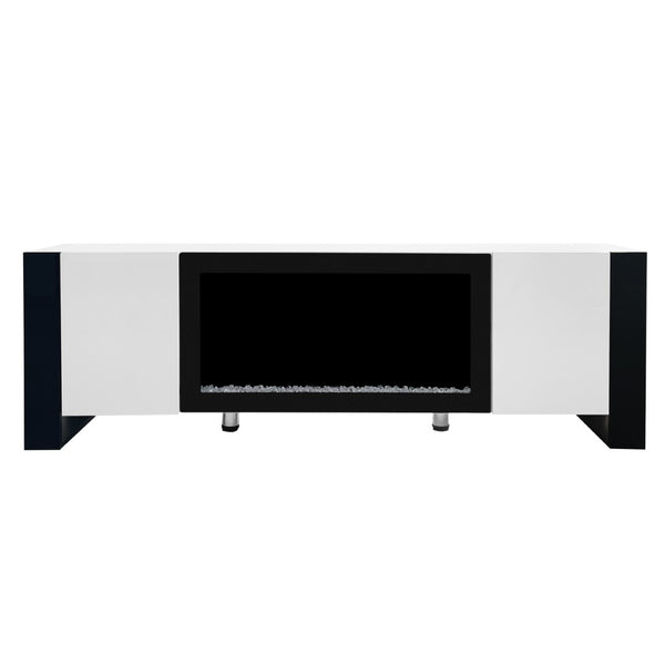 English Elm On-trend Gloss Media Console with Built-in Electric Fireplace for Living Rooms White SD000029AAK