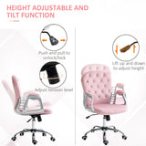 English Elm Vinsetto Velvet Home Office Chair, Button Tufted Desk Chair With Padded Armrests, Adjustable Height and Swivel Wheels, Pink