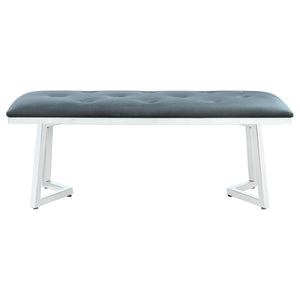English Elm Dark Grey Velvet Tufted Bench with Chrome Base — Art Deco Retro Dining Seat, 48" Elegant Accent B062S00315