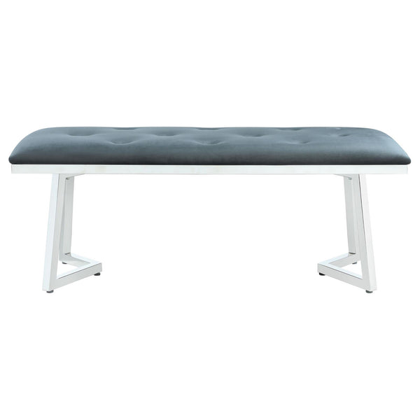 English Elm Dark Grey Velvet Tufted Bench with Chrome Base — Art Deco Retro Dining Seat, 48" Elegant Accent B062S00315