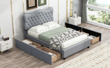 Hearth and Haven Sable Full Size PU Leather Upholstered Platform Bed with 4 Drawers and Button Tufted Headboard, Grey DL001041AAE