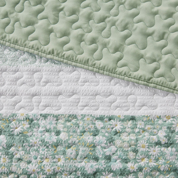 English Elm Full/Queen Seersucker Quilt Set 4pc – Shabby Chic Floral Botanical Prints, Hypoallergenic, Washable B035129014