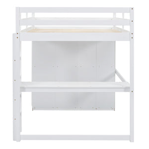 English Elm Wood Full Size Loft Bed with Built-in Wardrobe, Desk, Shelves and Drawers for Organized Rooms White GX000445AAK