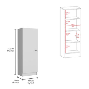 English Elm Kitchen Pantry Slim 47" H Single Door Storage Cabinet with Four Adjustable Shelves for Small Spaces White 51.18 L x 27.95 W x 3.15 H B097133245