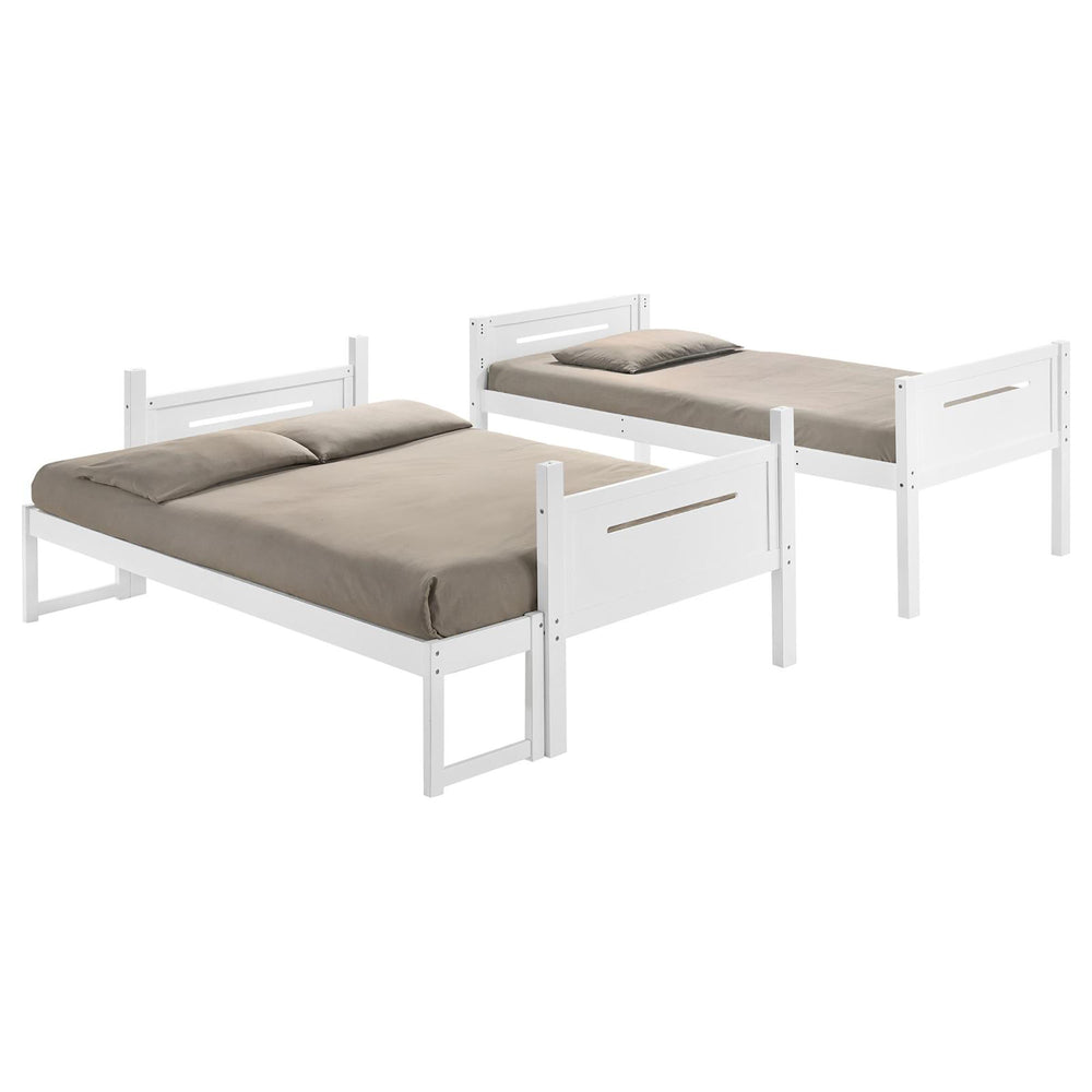 English Elm White Twin/Full Bunk Bed Modern Rubberwood Sturdy Design with Angled Ladder, Guardrails, Safe Durable Finish B062S00341