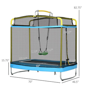 English Elm Qaba 3in1 Kids Rectangular Trampoline with Gymnastics Bar Swing and Safety Net W2225P156303