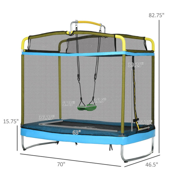 English Elm Qaba 3in1 Kids Rectangular Trampoline with Gymnastics Bar Swing and Safety Net W2225P156303